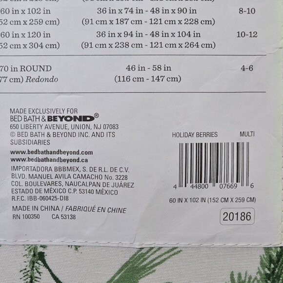 Bee & Willow Home Holiday Berries Tablecloth 60x102" Christmas Oblong NEW NIP - Picture 6 of 7